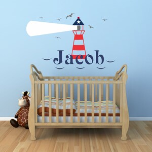 Lighthouse Wall Decal, Personalized Lighthouse Decal, Nautical Decal, Sailboat Name Decal, Sailboat Nursery, Sailboat Decor, Ocean