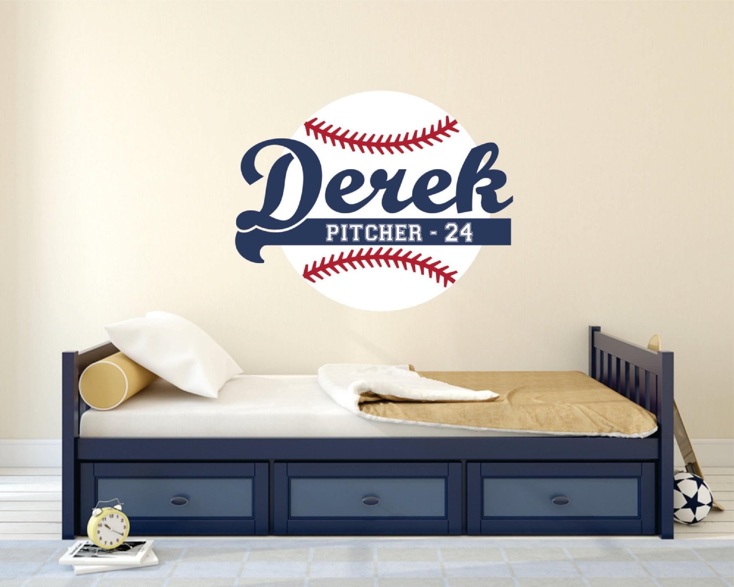 Custom Baseball Sports Name Wall Decal for Athletes & Boys Room Decor - Personalized Baseball Wall Art Sticker for Kids' Bedroom