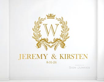 Monogram Wedding Dance Floor Decal: Leafy Wreath Vinyl Sticker