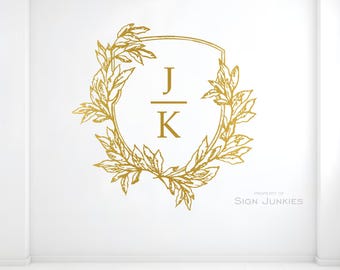 Elegant Wedding Dance Floor Vinyl Decal with Leaves & Shield