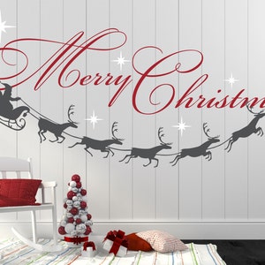 Merry Christmas Decal, Reindeer and Stars, Christmas Decor, Christmas Wall Decal, Christmas Decoration, Santa Wall Decal XMD001 image 1