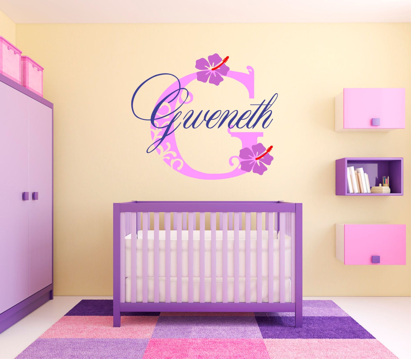 Personalized Wall Decal Girls Name Decal Hawaiian Decor Etsy