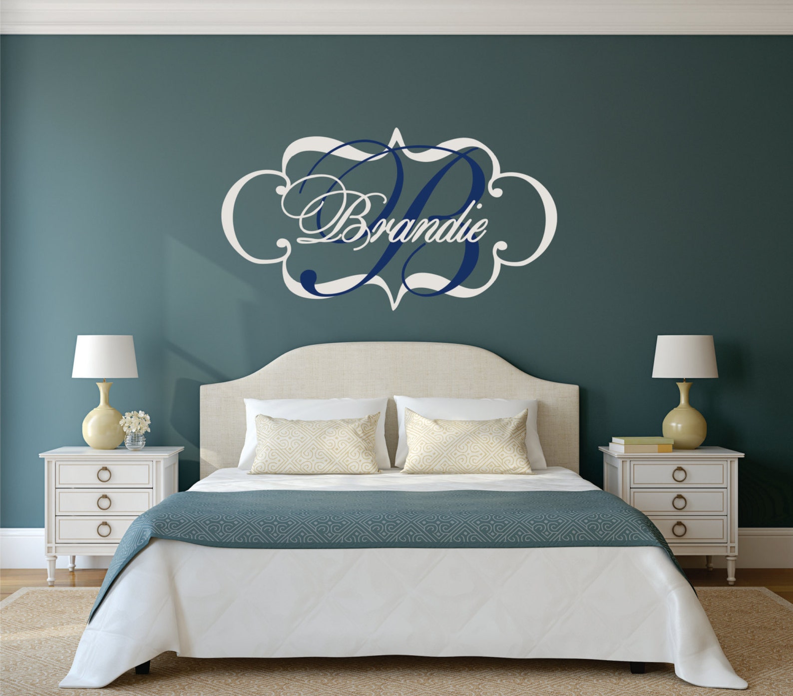 Elegant Monogram Wall Decal Personalized Wall Decal Shabby Etsy