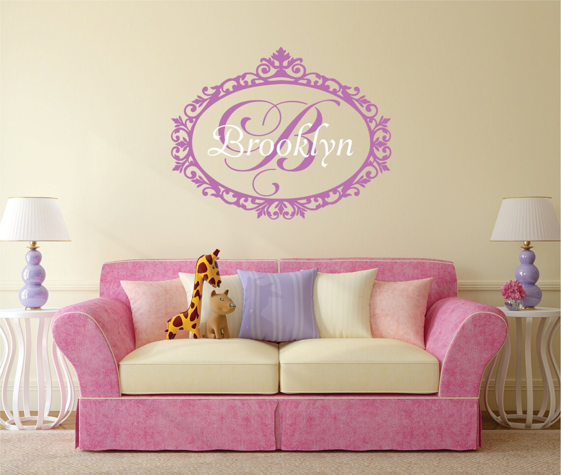 Nursery Name Decal Shabby Chic Girls Framed Vinyl Name Decal Etsy