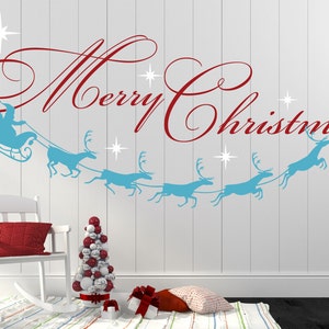 Merry Christmas Decal, Reindeer and Stars, Christmas Decor, Christmas Wall Decal, Christmas Decoration, Santa Wall Decal XMD001 image 5