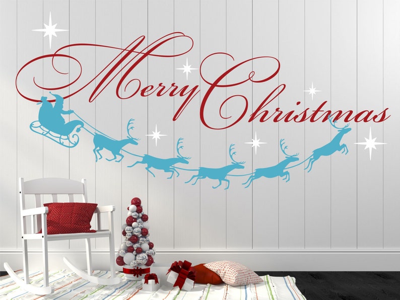 Merry Christmas Decal, Reindeer and Stars, Christmas Decor, Christmas Wall Decal, Christmas Decoration, Santa Wall Decal XMD001 image 5
