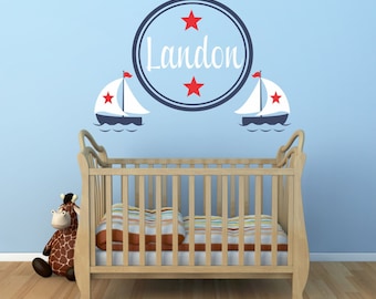 Personalized Sailboat Wall Decal, Nautical Nursery Decor