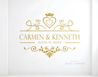 Personalized Wedding Dance Floor Decal: Custom Vinyl Monogram Heart Crown