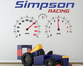 Racing Decal, Racing Wall Decal Personalized, Racing Decor, Boys Name Decal, Speedometer Wall Decal