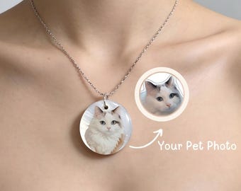 Custom Pet Photo Pearl Necklace·Personalized Pet Engraved Photo Portrait Pendant KeyChain·Memorial Gift for Dog Cat Lover·Charm Jewelry