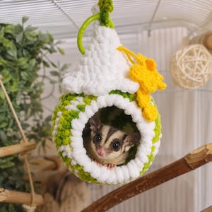 Crochet Sugar Glider Hanging Nest | Handmade Small Pet Hammock Pouch | Cozy Cage Hideout for Gliders Hamsters Mice
