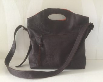 Leather Shoulderbag Handbag VanStoel#256 DARK BROWN