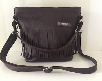 Leather Shoulder Bag VanStoel#292 DARK BROWN | RECLAIMED handmade leather bag to reduce waste