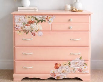 Ombre Peach & Floral Dresser