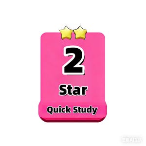 Puede incluir: Un letrero rectangular rosa con esquinas inferiores redondeadas que presenta dos estrellas amarillas en la parte superior. El letrero muestra el número 2 grande en negro, seguido del texto Star y Quick Study en letras negras con borde blanco.