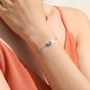 S925 Sterling Silver Blue Butterfly Bracelet, Dainty Turquoise Charm, Adjustable Chain