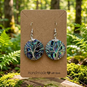 Wire Wrapped Tree of Life Earrings – Abalone Shell Statement Earrings – Handmade Boho Ocean Jewelry Gift for Her