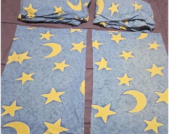 Parure de lit double vintage années 90, motif lune et étoiles bleues et jaunes, style Whimsigoth