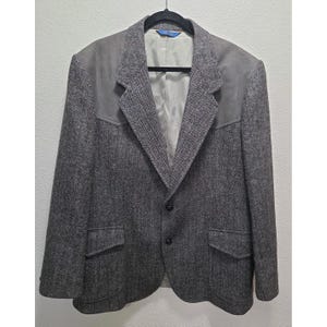 Vintage Pendleton Westernkavaj Herr Grå Tweed Ull Armbågslappar USA Storlek 46