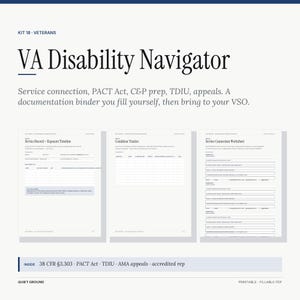 VA Disability Benefits Binder: Veteran Claim Organizer, Evidence Checklist, Claim Timeline Tracker (Fillable Pdf Digital Download)