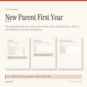 New Parent First Year Binder | Parental Leave FMLA Decoder Pediatrician Log Vaccine Record Postpartum Tracker | Fillable PDF
