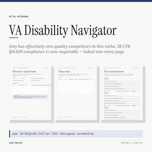 Veteran Disability Benefits Navigator | VA Claim Documentation PACT Act Worksheet C&P Exam Prep Appeals Roadmap | Fillable Personal Binder