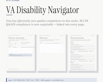 Veteran Disability Benefits Navigator | VA Claim Documentation PACT Act Worksheet C&P Exam Prep Appeals Roadmap | Fillable Personal Binder