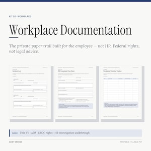 Employee Workplace Documentation Kit | Harassment, Discrimination, Retaliation Log (Fillable PDF)