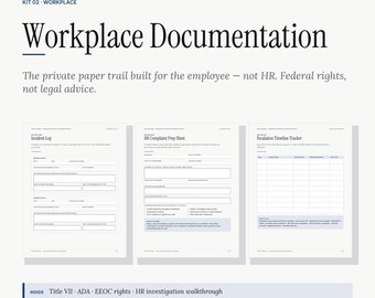 Employee Workplace Documentation Kit | Harassment, Discrimination, Retaliation Log (Fillable PDF)