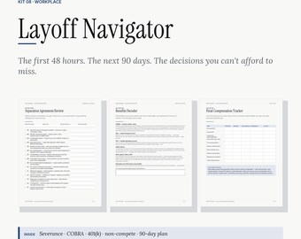 Layoff Navigator Kit | Severance, COBRA, 401k, Non-Compete, 90-Day Plan (Fillable PDF)