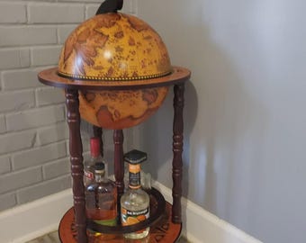 Vintage Globe Bar Cabinet Rolling Cart | Nautical Map Stand