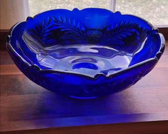 Mosser Glass Cobalt Blue Inverted Thistle Pattern Bowl