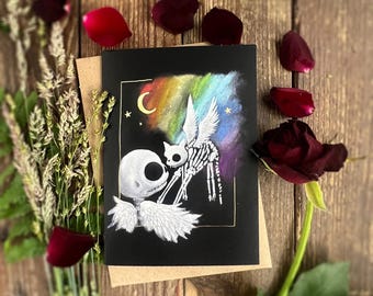 Skeleton cat greetings card, alternative, goth card, angel cat ‘My only Love’
