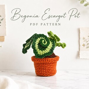 Crochet Begonia Escargot Pot Pattern, Potted Plant Home Decor (PDF Download)