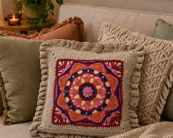 Crochet Mandala Pillow Pattern PDF, Boho Crochet Cushion Cover, Granny Square Pillow Pattern, Mandala Cushion Crochet Tutorial,