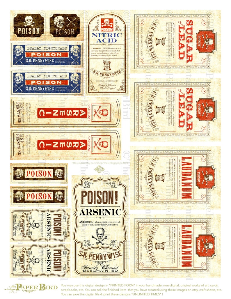 Vintage Halloween Poison Labels Digital Download Printable | Etsy