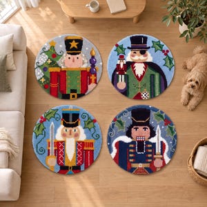 Weihnachts-Nussknacker-Knüpfset, Zubehör für die Herstellung eines runden, zotteligen Teppichs, Bodendekoration für Jungenzimmer