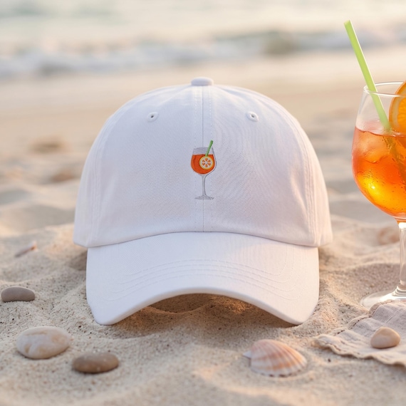 Embroidered Aperol Spritz Hat made of Chino Cotton. Summer Vibes, great for Beach Outfits