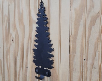 Rustic Cedar Tree Wall Hook: Black Metal Robe/Key Holder