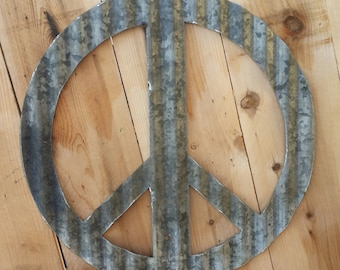 PEACE Sign/Corrugated Metal/ Flowerchild/60's decor/Hippie