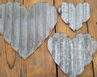 Set of 6+ Vintage Barn Tin Hearts/small/med/large/Valentine's Day/Wedding/Craft Supplies