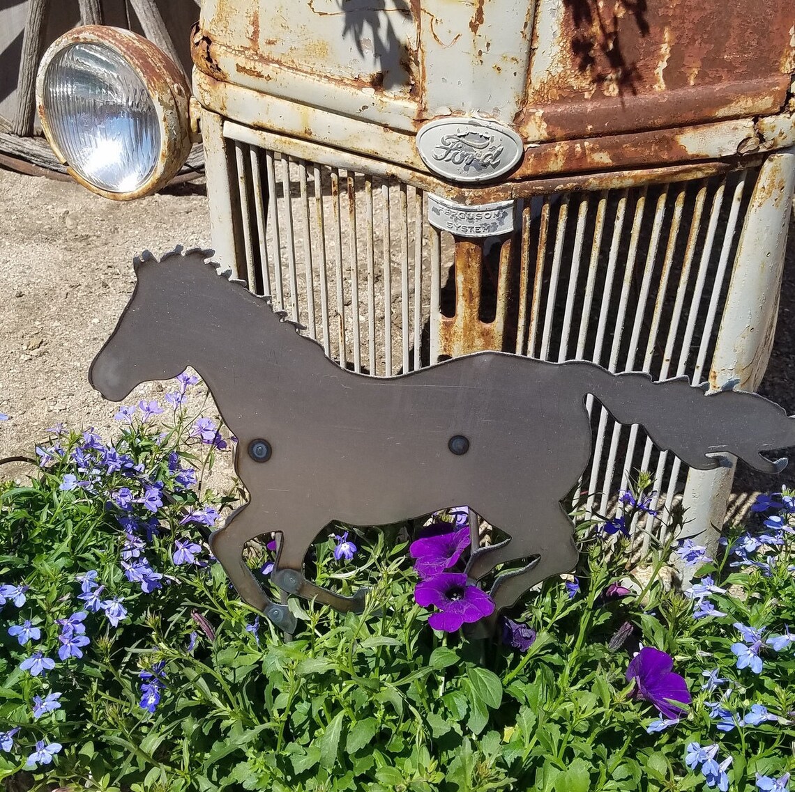 Running Horse Metal Garden Stake Etsy