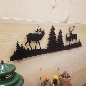 Metal ELK art Scene-- Large/ Cabin, Home decor