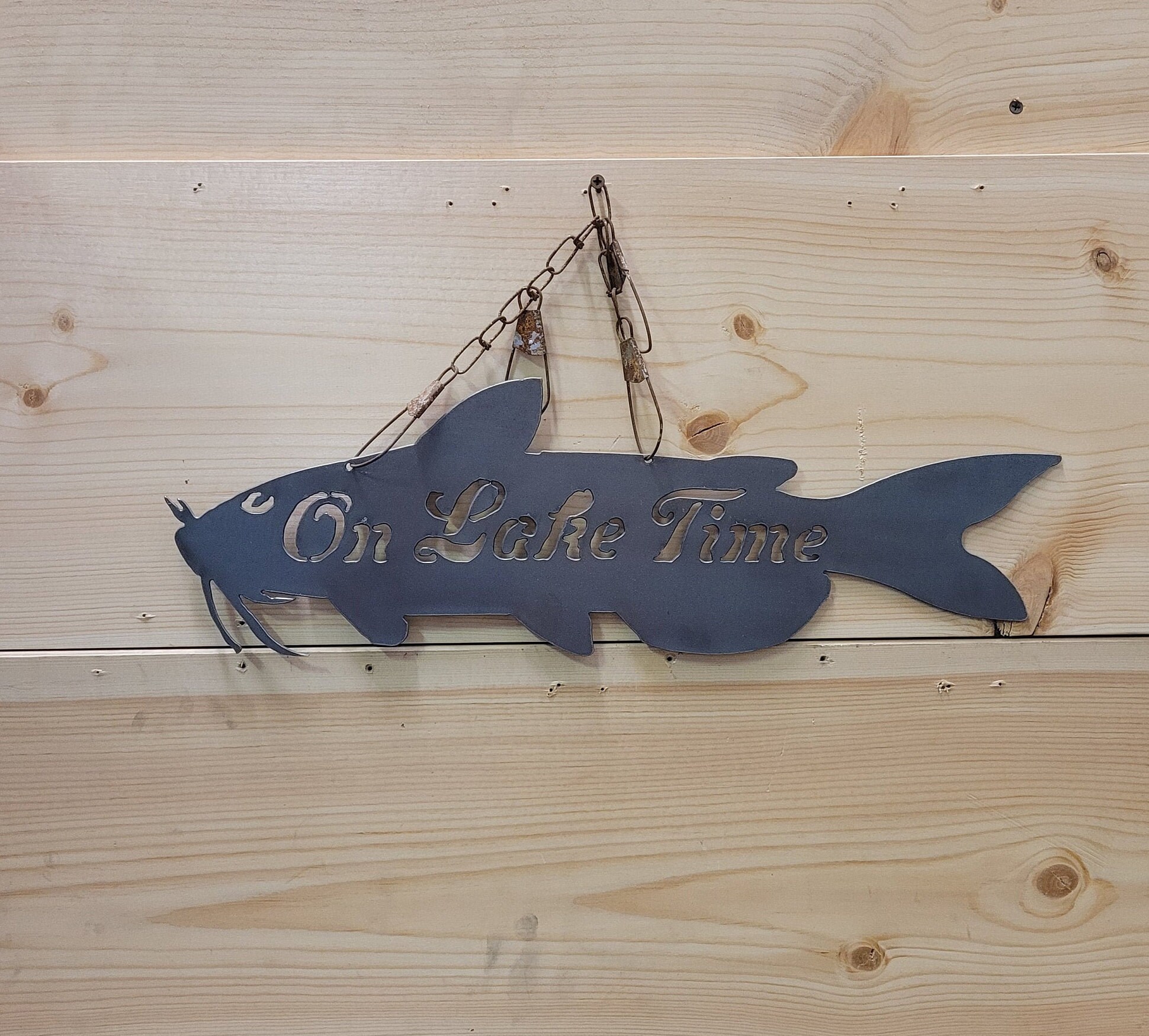 ON LAKE TIME Catfish/ Metal Sign/Fishing/ Cabin/ Etsy