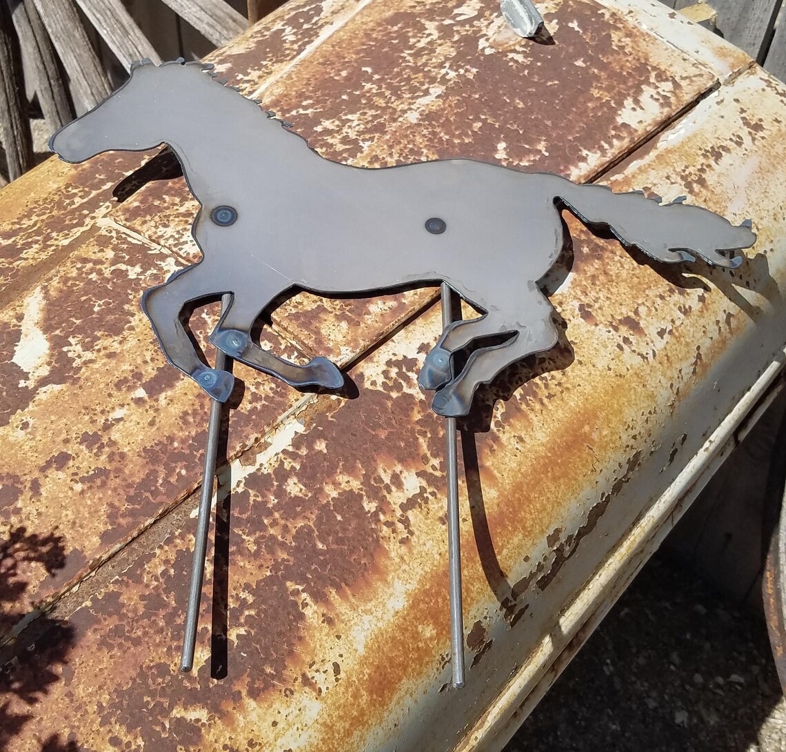 Running Horse Metal Garden Stake Etsy