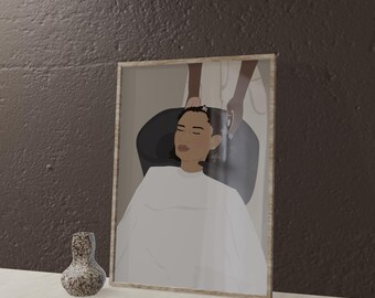 Black Woman Wash Bowl Station Art Print | Minimalist Mid-century Modern Melanin Decor (Digital Download)