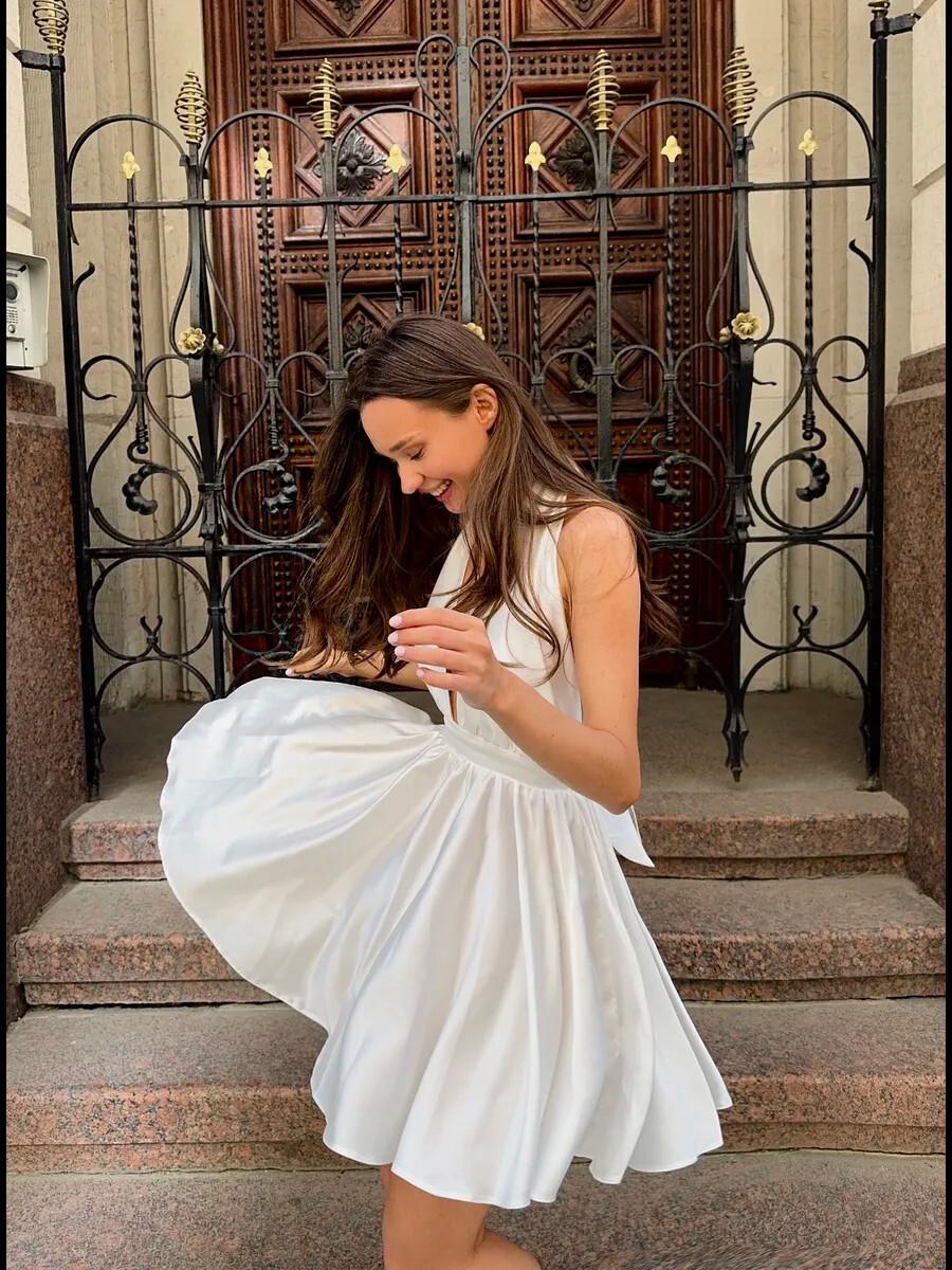 White Halter Dress Deep V Neck - Etsy