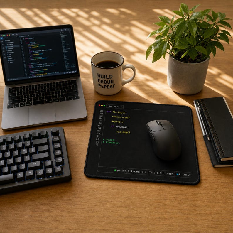 Alfombrilla de ratón para desarrolladores de Python, tapete de escritorio para programadores, regalo divertido para corregir errores, alfombrilla de ratón para ingenieros de software, decoración de escritorio con humor sobre programación. imagen 2
