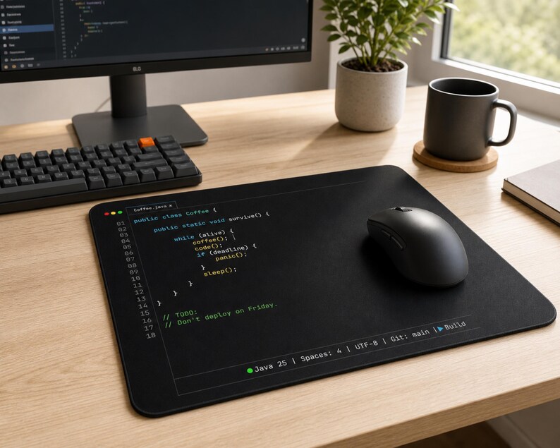Java Developer Mouse Pad, Coffee Code Desk Mat, Programmer Gift, Coding Humor Mouse Pad, Software Engineer Desk Accessory image 2