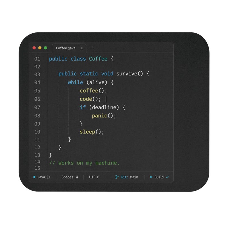 Coffee Java Code Snippet Mouse Pad | Programmer Coding Desk Mat | Programmer Gift, image 1